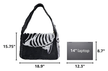 Gothic Grunge Messenger Bag - Skull Purse (Grey)