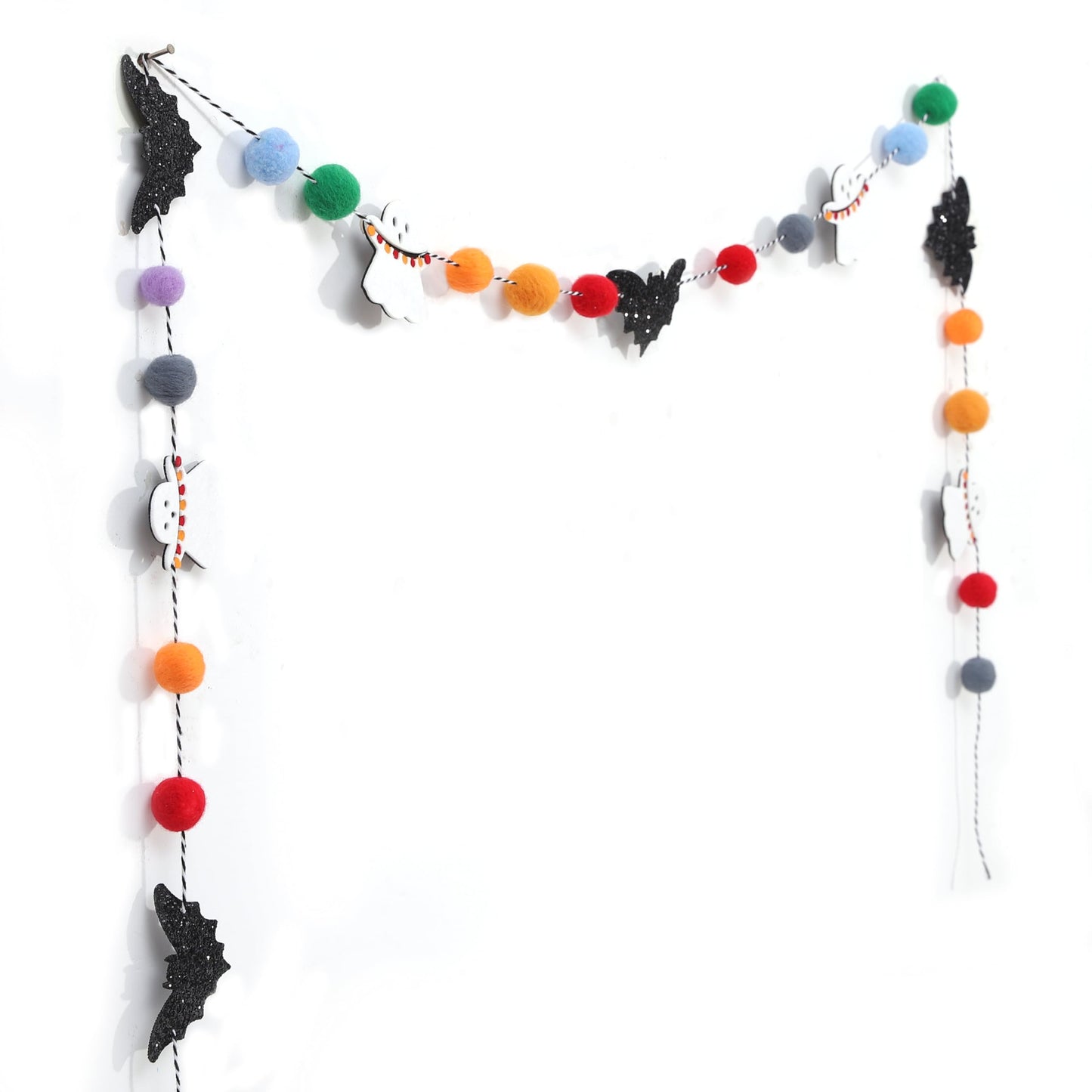Felt Bat Ghost Garland - Spooky Halloween Party Decorations,Spooky Banner with Colorful Felt Balls,Halloween Wall Mantel Hanging Garland,Black Bat White Ghost Photo Backdrop