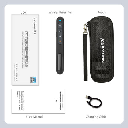 Norwii N76 Rechargeable Presentation clicker, Long Range Presentation Remote, Wireless Presenter, Pointer for PowerPoint Presentations, Slide Control - Green Light+Case