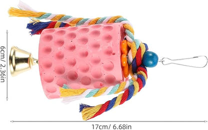 Luxshiny Mineral Block Bird Chewing with Bell for Parrots and Parakeets Beak Grinding Stone Cage Accessory for African Grey Cockatiels Interactive Chew for Boredom Relief and Play