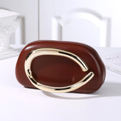 Dreubea Minimalist Gold-Tone Art Deco Clutch Bag – Elegant Metallic Accent Evening Handbag Purse for Women Coffee