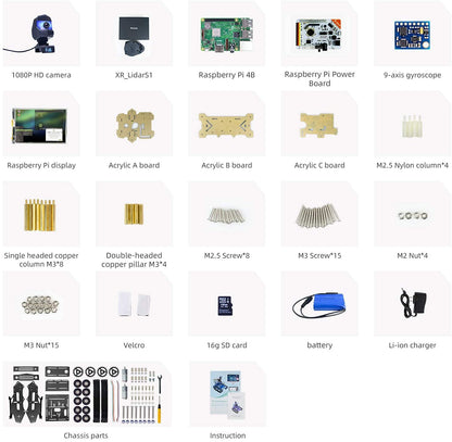 XiaoR Geek AI Robot Kit with Raspberry Pi XR lidar s1 ROS SLAM Smart Car DIY Tank Robotics Kit Build Maps, Autonomous Navigation, Object Recognition Tracking, Following(Blue with Raspberry Pi 4B 4GB)