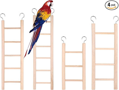 4 Pcs Wooden Bird Ladder Bird Toys for Parakeets Ladder Climbing Parakeet Toys Hanging Birds Ladders for Cage Cockatoo Toy for Parrots, Cockatoo, Lovebirds