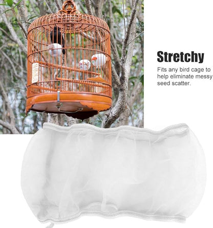 Fdit Bird Cage Cover, 2PCS Bird Cage Cover Birdcage Polyester Mesh Cover Seed Catcher Universal Parrots Cage Accessories(White)