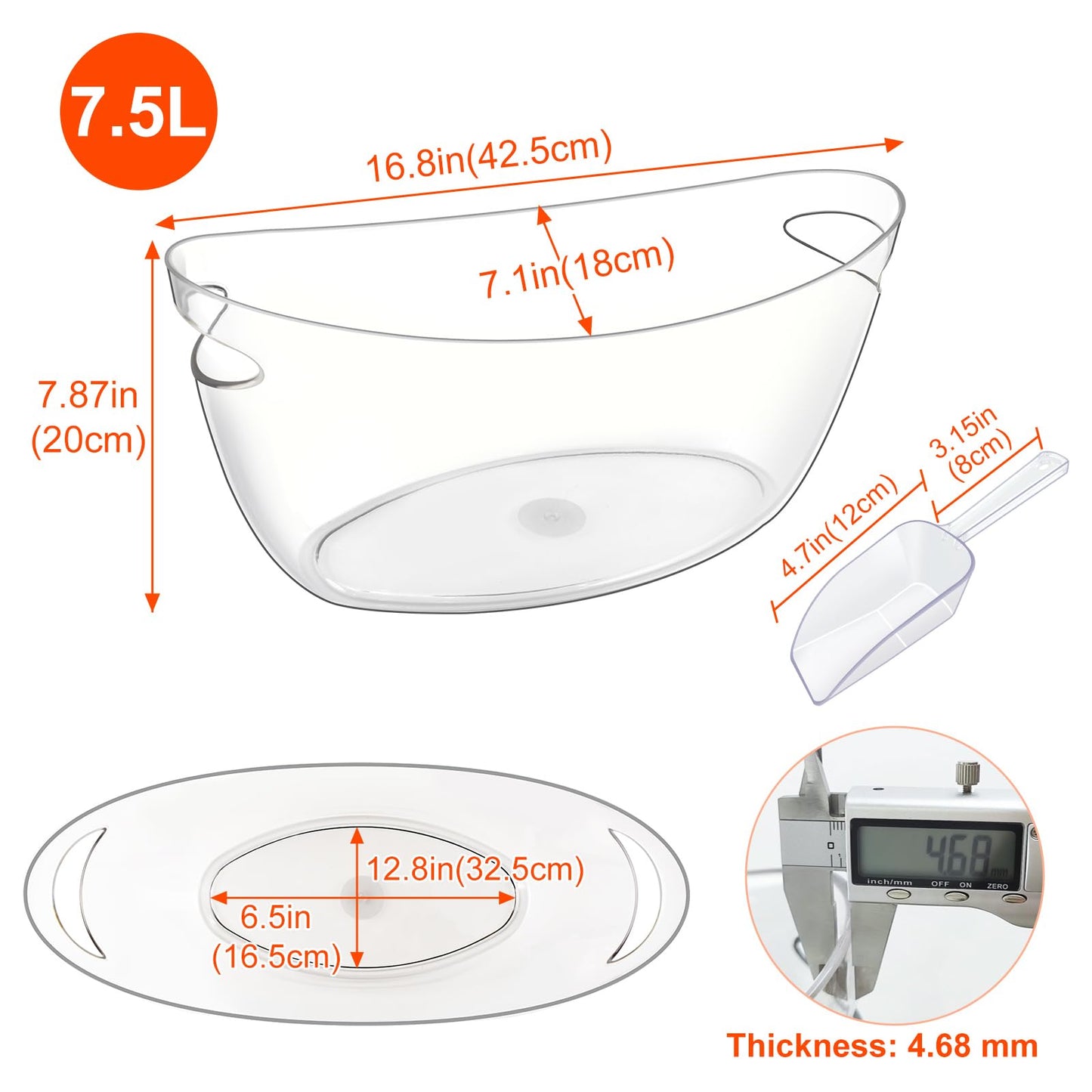Blaithom 2-Pack Ice Buckets for Parties, 7.5L Clear Acrylic Beverage Tub