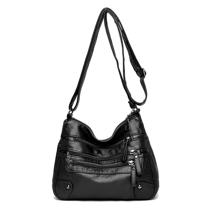 WITERY Small Crossboby Bag for Women - Soft PU Leather Purses Multi-Pocket Shoulder Bag Handbag with Adjustable Strap, Vintage Ladies Medium Roomy Travel Purses Zipper Hobo Totes (Black)