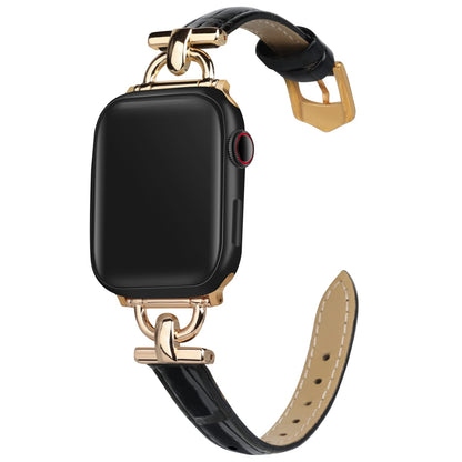 Leather Band Compatible with Apple Watch Bands for Women, Dressy Fancy Strap for iWatch Series 11/10/9/8/7/6/5/4/3/2/1/se(38mm 40mm 41mm 42mm,Black/Gold)