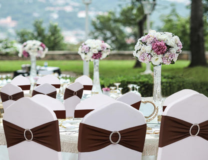 JFDYDM Brown Chair Sashes 50 Pack, Spandex Brown Chair Bows Bands with Buckle Slider for Folding Chairs Wedding Party Birthday Decor, Chair Ties