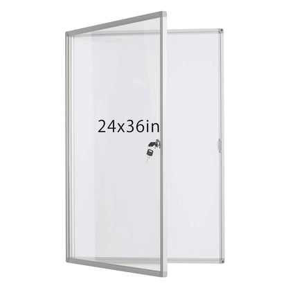 Enclosed Lockable Dry Erase Board 36x24 Inches - Magnetic White Board with Acrylic Door & Keys - Silver Aluminum Frame Notice Board Wall Mount Display Case for School, Office & Community
