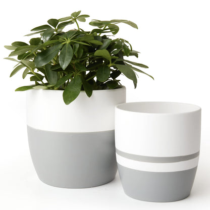 LA JOLIE MUSE Ceramic Flower Pots for Indoor, Plant Pot Plants Planter Set of 2, 6.1 + 5.1 Inch Home Decor Gift, White & Gray