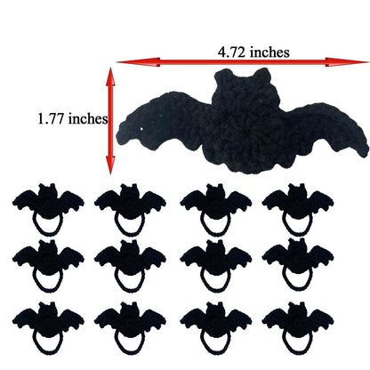 Tokatan Crochet Bat-Shaped Napkin Rings for Halloween Decorations, Handmade Yarn Napkin Holders for Spooky Table Settings, Party Dining, Home Display, Halloween Celebration (Set of 12)