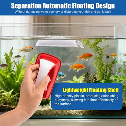 Small Aquarium Cleaning Tool Fish Tank Strong Magnetic Algae Scraper Glass Cleaner Floating Scrubber Brush with 2 Detachable Scrapers for Cleaning Debris and Algae (Size L)