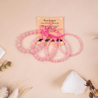 AD Beads 8mm Rose Quartz Bracelet - Stone of stone of Love and Courage - Handmade Natural Stone Crystal Bracelet with Adjustable Macrame String - Yoga Healing Power Energy Gifts for Men and Women