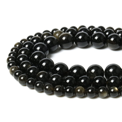 45pcs 8mm Natural Stone Beads Gold Obsidian Beads Energy Crystal Power Gemstone for Jewelry Making, DIY Bracelet Necklace
