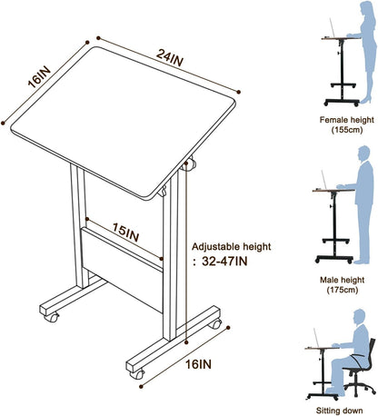 KOUPA Adjustable Height Standing Desk, Writable Tempered Glass Desktop with Eraser, 360° Flip, Wheels – Ideal for Small Spaces and Home Offices, 24 in, White(Adjustable Height: 32-47 in)