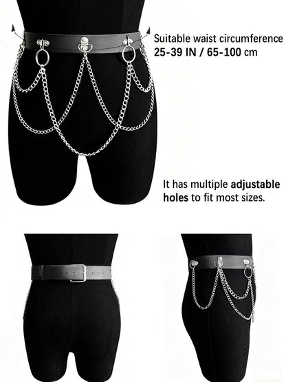 OURWORTL Goth Leather Waist Harness Belt for Women Rave Accessories Punk Adjustable body Gothic Belly Belts Rock Belt