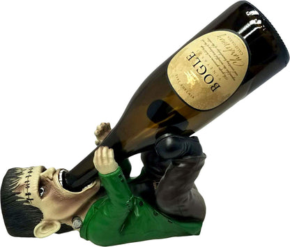 DWK Frankenstein Wine Bottle Holder | Countertop Rack Wine Holders | Horror Kitchen Wine Decorations Theme Sets | Cute Goth and Cool Mom Gifts - 10.5"