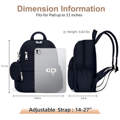 SYTRAH Mini Backpack for Women Small Backpack Purse, Anti Theft Backpack Waterproof Lightweight Puffer Back packs for Travel, Work with Coin Purse Dark Blue