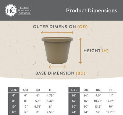 The HC Companies Prima Round Plastic Plant Pot w/Rolled Rim - Lightweight & UV Resistant Flower Pot for Herbs & More - Outdoor & Indoor Plant Pots w/Drainage (14 inch, Sandstone, Pack of 1)