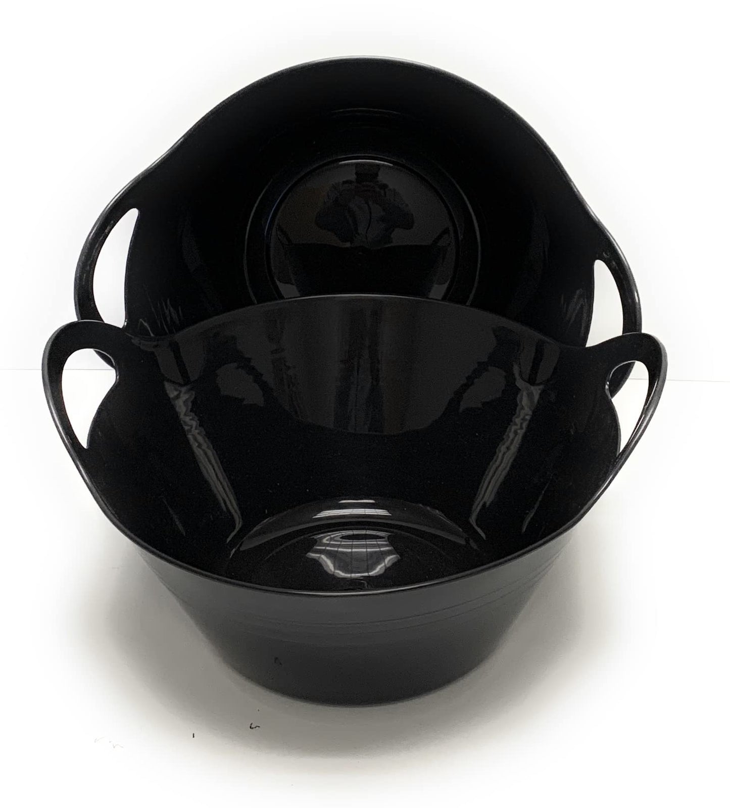 Mintra Home Plastic Bowls with Handles (4.5L Large 2pk, Black) - 11.25W x 5inH (6.75inH with handles) - large bowl for popcorn, snacks, drinks, candy, party, Halloween, trick or treat bowls - 2 Pack
