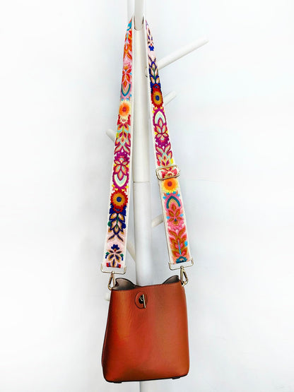 TCOMVEZ Embroidery Flower Purse Strap Replacement Crossbody for Handbags Women Guitar Strap 2 inch Wide Adjustable Bag Straps (Ivory)