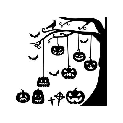 Halloween Wall Decals - Graveyard Tree & Pumpkin Vinyl Sticker - Removable Wall Decal Peel and Stick Indoor Outdoor Halloween Decorations for Home, Office, School, Doors and Windows - Black