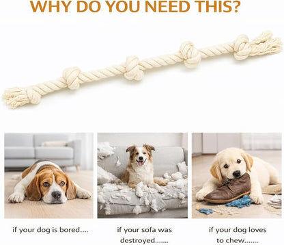 Dog Rope Toys for Large/Medium Aggressive Chewers, Tough Cotton Chew Toy, 39 Inch 5 Knots Indestructible, Tug of War Dog Pull Rope Teeth Cleaning (5 Knots)