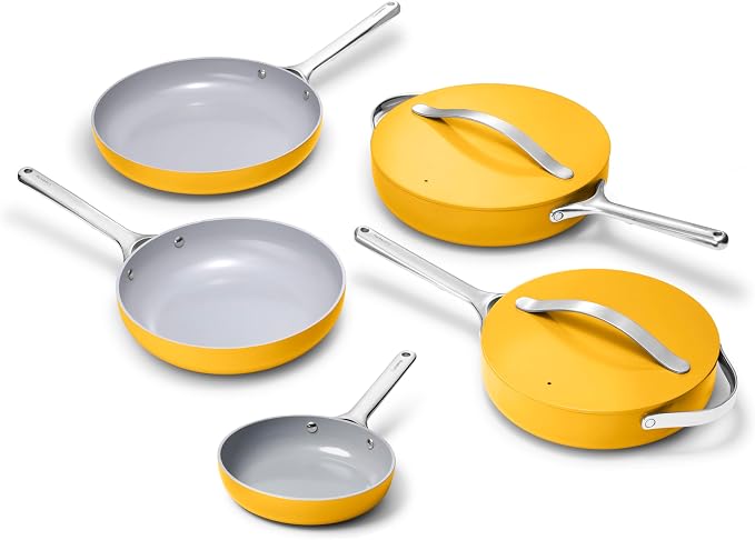 Caraway 8in + 10in Fry + 12in Fry Set (no lids) + 3Qt+ 4.5Qt Saute Duo Marigold