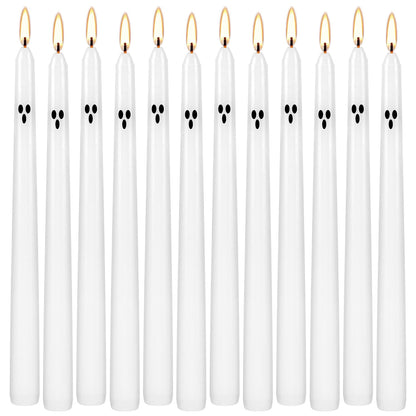 12pack 10inch Ghost Halloween Taper Candles-unscented White Spooky Candles Decorations Halloween Ghost Shaped Decor for Party Favor Home Table