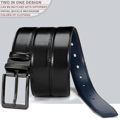 DOOPAI Reversible Leather Belt for Men 1.25" - Dual Sided Dress and Casual Belt, Trim to Fit, 2 Styles in One Belt