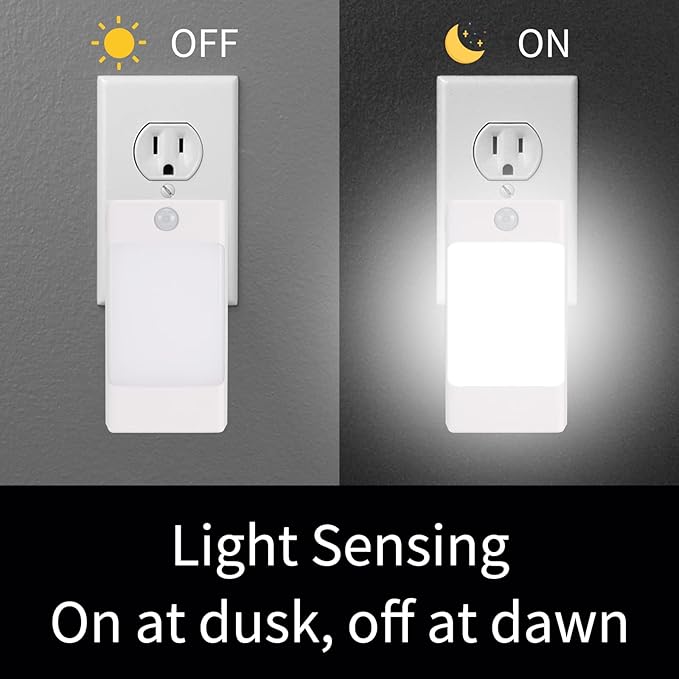 4-in-1 LED Night Light Emergency Backup Light, Motion Sensor, Dusk-to-Dawn Sensor, Rechargeable Battery Operated 5000K Daylight White, LED Flash Light for Home, Power Failure, Hurricane