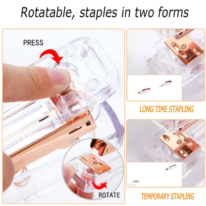 Rose Gold Office Supplies and Accessories, Acrylic Stapler, Staple Remover, Tape Holder, Ballpoint Pen, Scissor, Binder Clips, Staples, Phone Holder, Ruler, Transparent Glue and 300 Notes