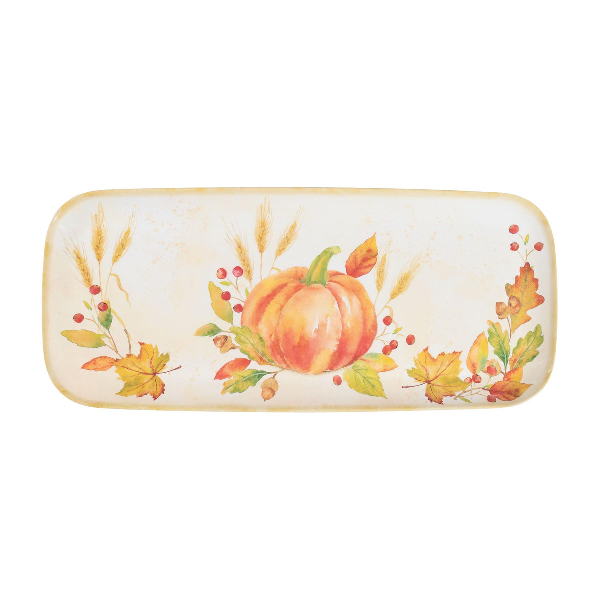 UPware Harvest Pumpkin Melamine Serving Tray, 15 x 6.5 Inch Rectangular Serving Platter, BPA Free Food Tray for Party Entertaining