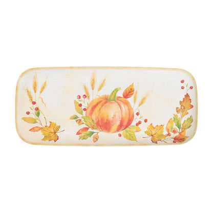 UPware Harvest Pumpkin Melamine Serving Tray, 15 x 6.5 Inch Rectangular Serving Platter, BPA Free Food Tray for Party Entertaining