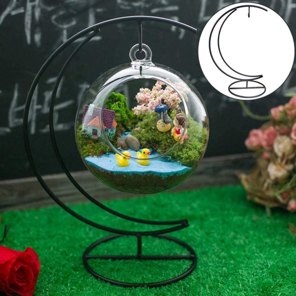Archi Ornament Display Stand Holder Home Wedding Decoration Rack for Hanging Glass Globe Air Plant Flower Pot Stand Iron Pot Hook Stand Terrarium Witch Ball(Moon)