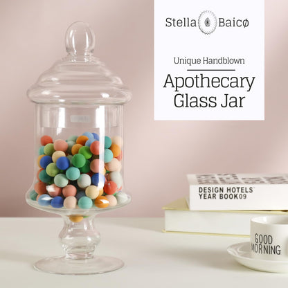 Stella Baic Clear Glass Apothecary Jar, Glass Candy Jar with Lid, Classic Footed Glass Jar, Elegant Decorative Jar (Height: 12", Diameter: 6")