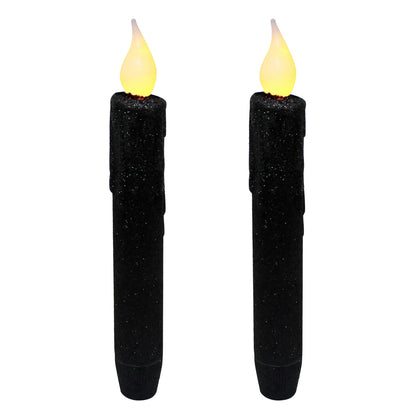 CVHOMEDECO. Glitter Flameless Candles Flickering Battery Operated LED Taper Candles with Timer for Home, Wedding, Halloween, Christmas Decor. Black, 6-3/4 Inch, Set of 2