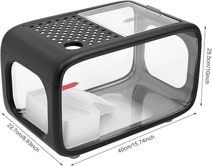 Desktop Fish Tank, 3.2Gal Small Betta Fish & Turtle Tanks, Aquarium Bowl with Detachable Basking Platform, Multi-Functional Areas Aquascape Tanks for Fish Terrapin Frog Shrimp Crab (Black)