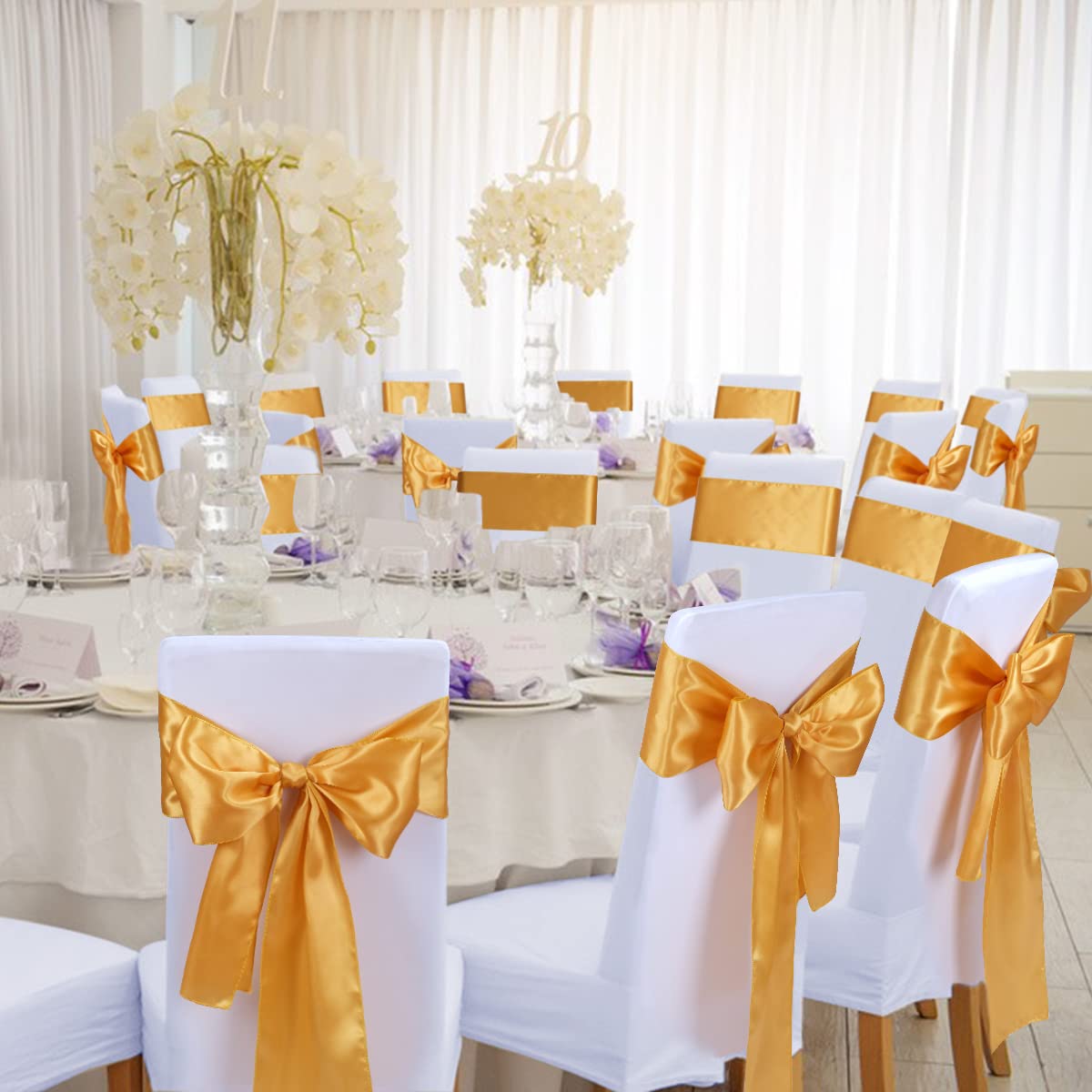 Babenest Satin Chair Sashes Ties Upgraded 30 pcs Chair Ribbons Bows for Wedding Banquet Party Easter Christmas Baby Shower Events Decoration (Gold)