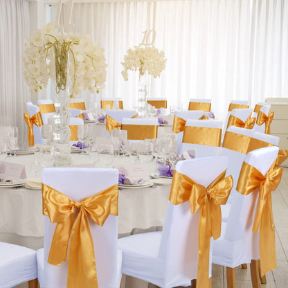 Babenest Satin Chair Sashes Ties Upgraded 30 pcs Chair Ribbons Bows for Wedding Banquet Party Easter Christmas Baby Shower Events Decoration (Gold)