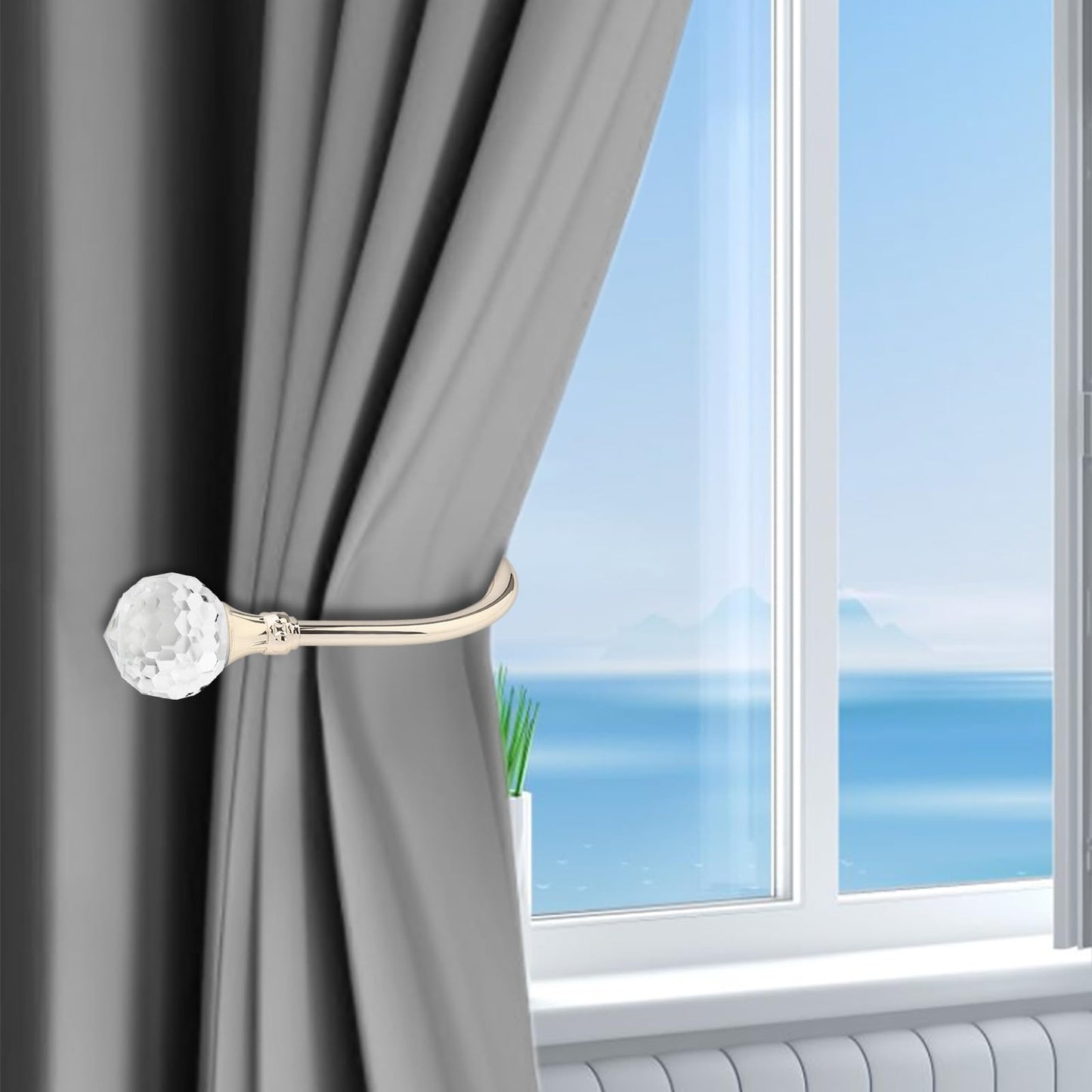 Curtain Holdback,2Pcs Wall Mounted Drapery Tiebacks with Clear Crystal Ball
