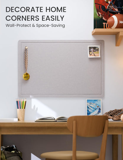 Fluxynara Bulletin Board,35.4" x 23.6" Cork Board Alternative with 12 Safe Removable Adhesive Tabs, Foldable Felt Pin Board for Home Office, Classroom, Bedroom,Entryway for Walls—Soft Gray