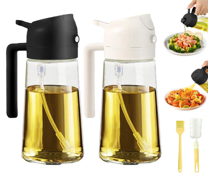 Oil Dispenser for Kitchen, 2 in 1 Olive Oil Sprayer, Olive Oil Dispenser Spray Bottle with Brush, Oil Sprayer for Cooking for Air Fryer, Barbecue, Salad 16oz/470ml (Black)