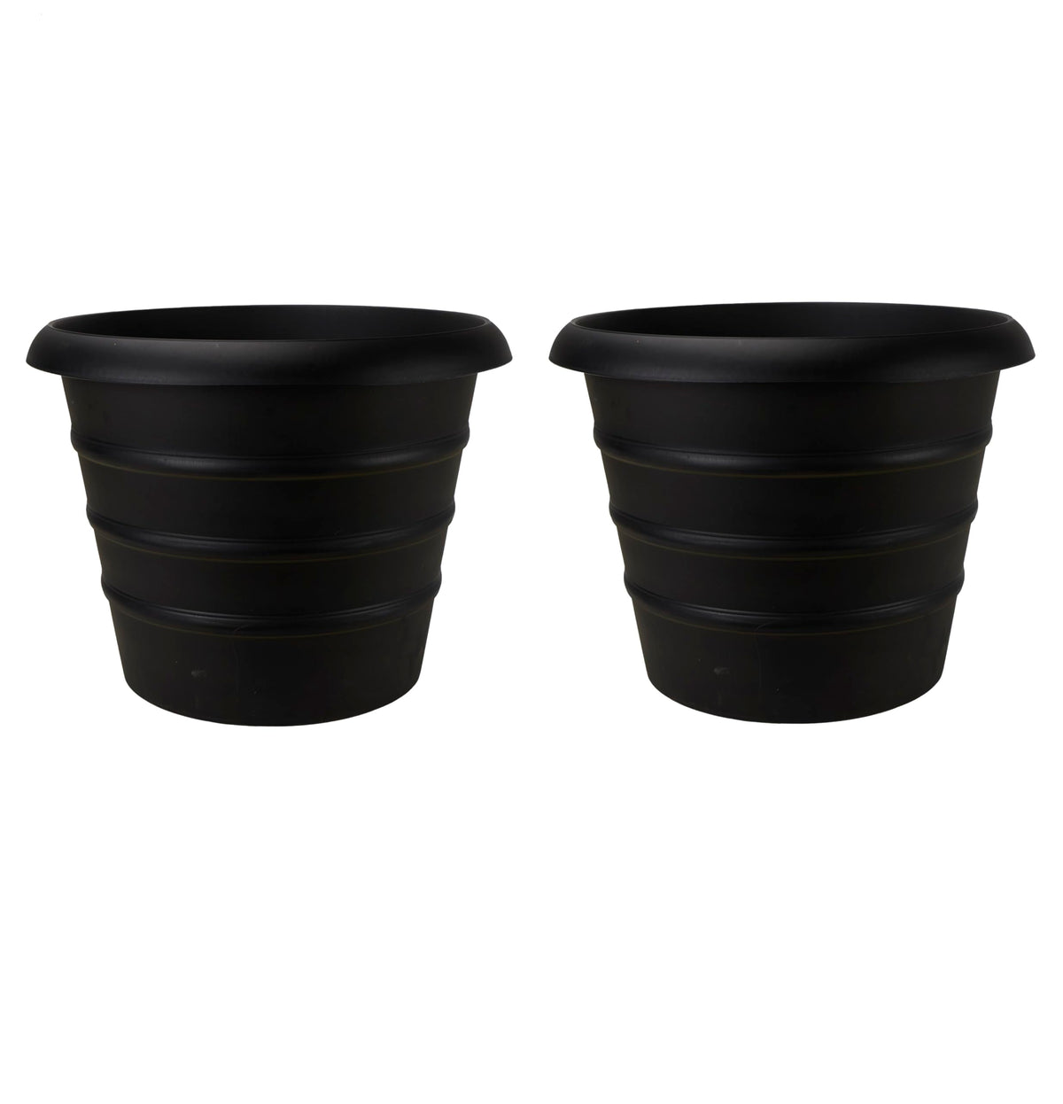 The HC Companies 14 Inch Marina Planter Lightweight Indoor Outdoor Plastic Plant Pot for Herbs and Flowers, Black (Pack of 2)