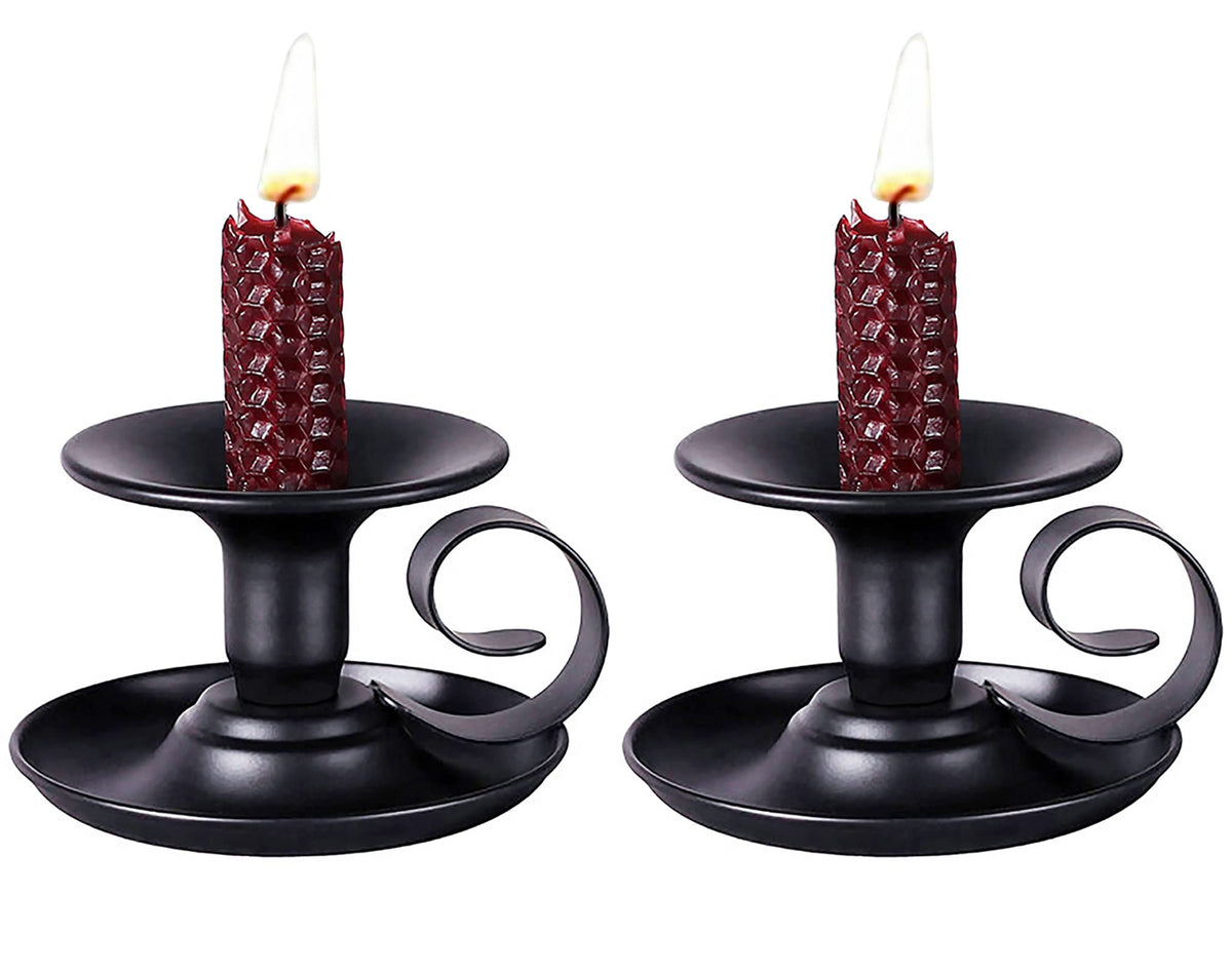 SZHTSWU Taper Candle Stick Holder, Set of 2 Retro Iron Candlestick Holders Candlelight Dinner Stand for Wedding Dinning Party Table Home Decoration (Black)