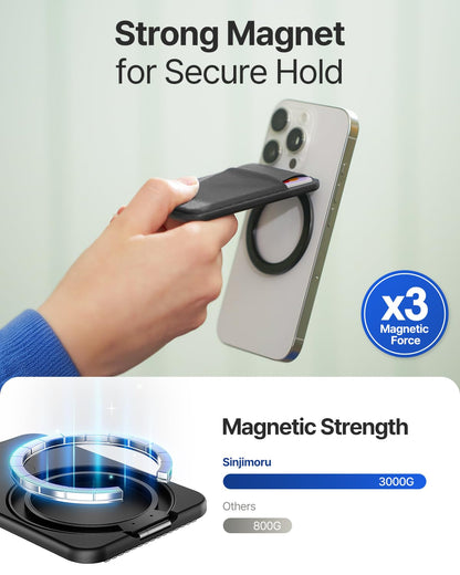 Sinjimoru for MagSafe Wallet, Adjustable Stand with Compact Magnetic Wallet 3000G Secure Flap Cover Fits iPhone Series Top Access Type M-Flap Stand Black