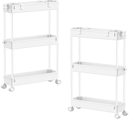SPACELEAD 2-piece Set Slim Storage Cart 3 Tier,Bathroom Organizer Rolling Utility,Mobile Shelving Unit Slide Out for Office, Kitchen, Laundry Room & Narrow Places