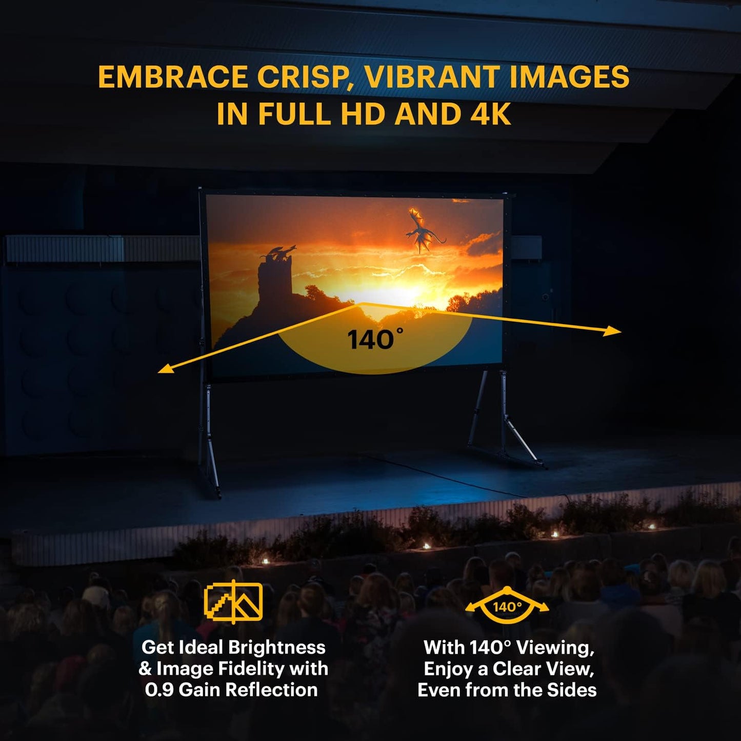 KODAK 150” Portable Projector Screen W/Stand - Fast Fold White Projection Backdrop for Outdoor & Indoor Movies with Tripod, Outdoor Stability Kit, & Black Storage Carry Case