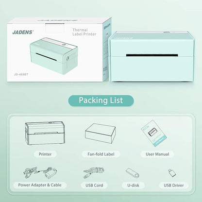 JADENS Bluetooth Thermal Label Printer -Wireless Shipping Label Printer for Small Business & Package, USPS, Etsy, Amazon, Compatible with iPhone, Windows, Android, 4x6, Label Maker, Green