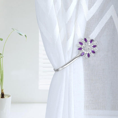 Magnetic Curtain Tiebacks, 2 Pack Spring Wire Curtain Holdbacks - YueLvoe No Drill Wall Mounted Tie Backs for Indoor/Outdoor Curtains, Modern Pull Backs for Home Office Decor (Purple)